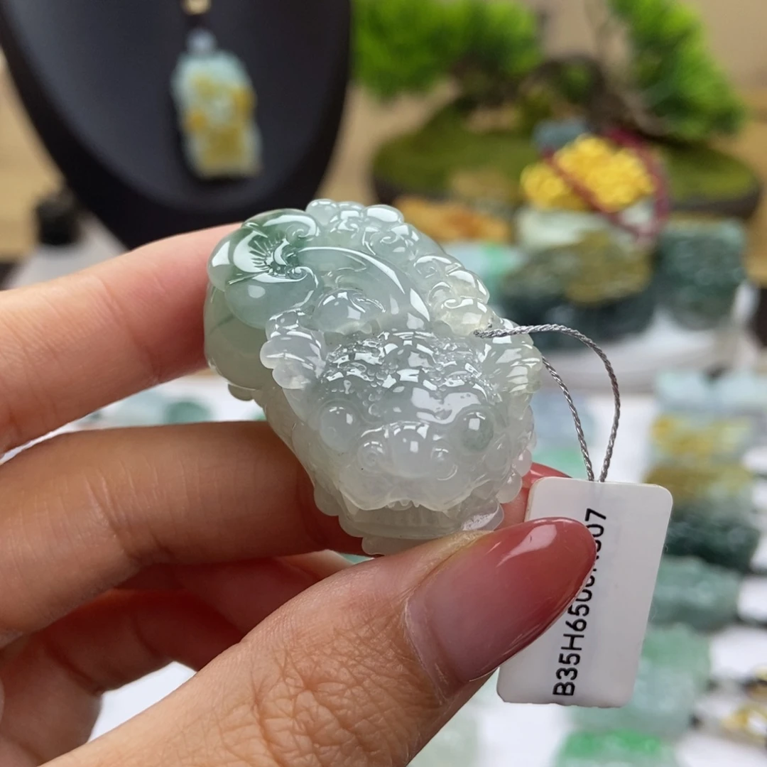 颈饰未镶嵌翡翠A37 阴阳眼冰飘花含珠如意貔貅