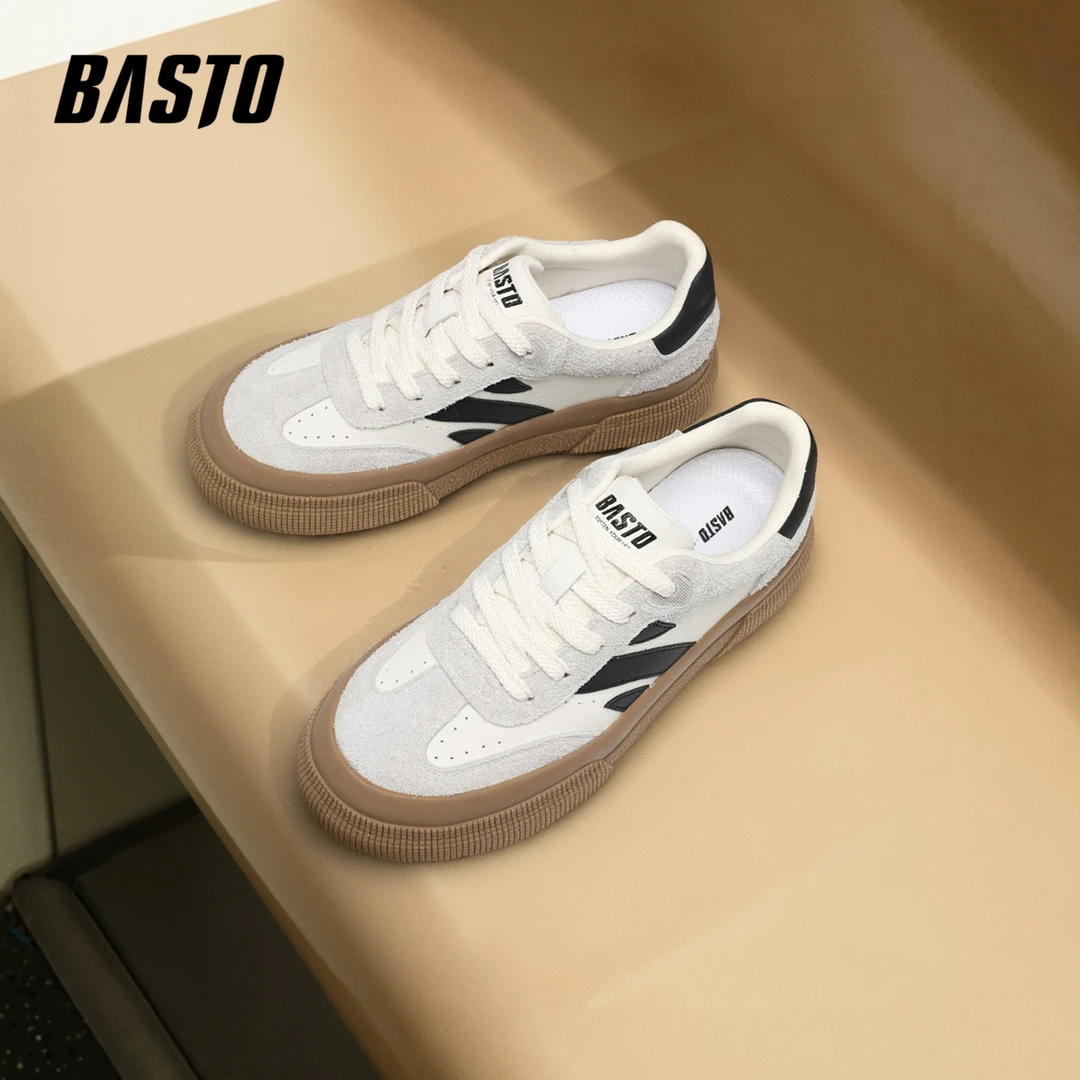 百思图休闲风板鞋增高时尚休闲鞋厚底秋冬季圆头阿甘鞋潮流系带