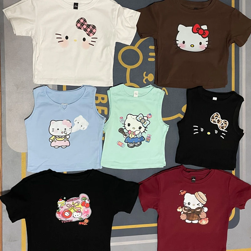 全是KT修身辣妹风短款露肚脐长袖短袖擦肩小短T230克纯棉KT上衣