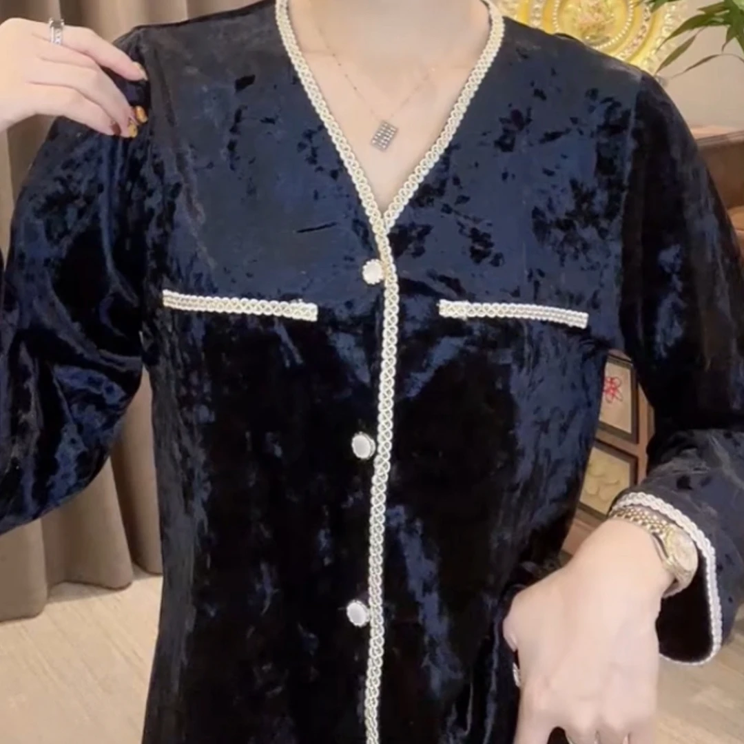 温柔系丝绒上衣裤子家居服两件套【实物微色差】