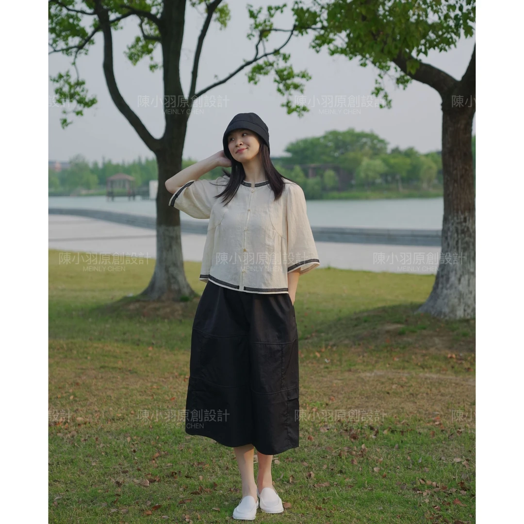 【MEINLY  CHEN】【波西米亚】高端设计师款气质百搭圆领衬衫8250205
