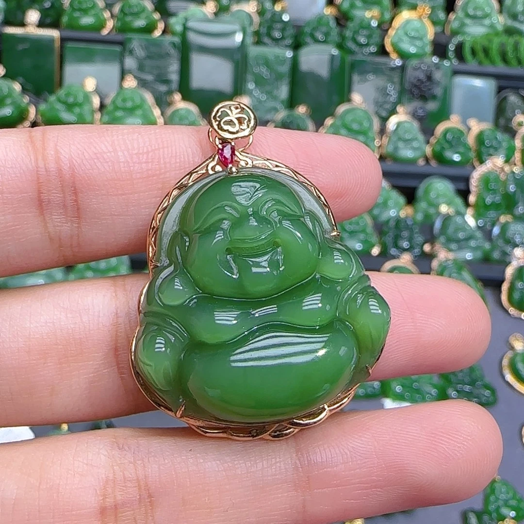 和田玉（碧玉）18K金镶嵌颈饰