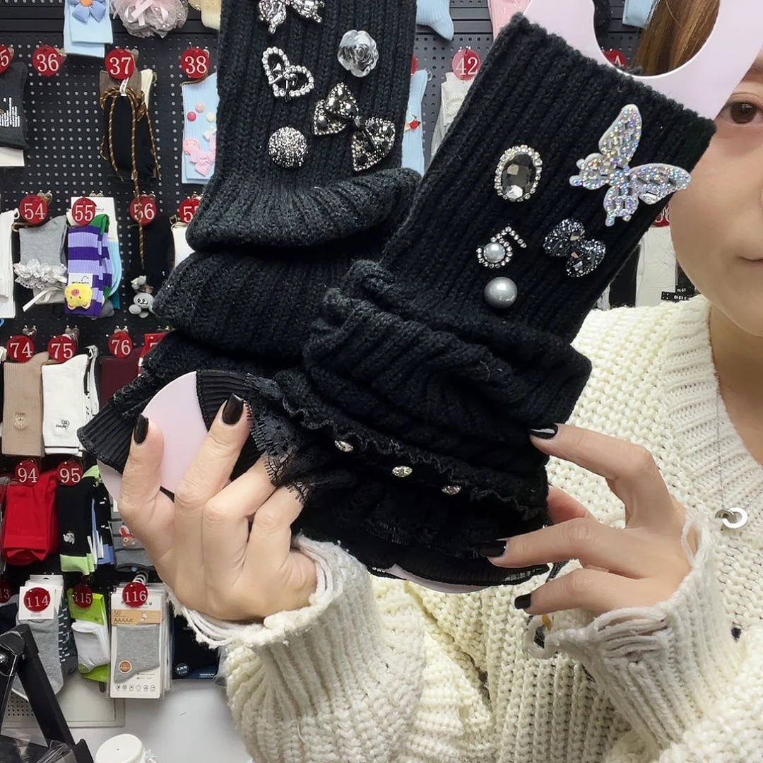 棉重工黑色蝴蝶袜套