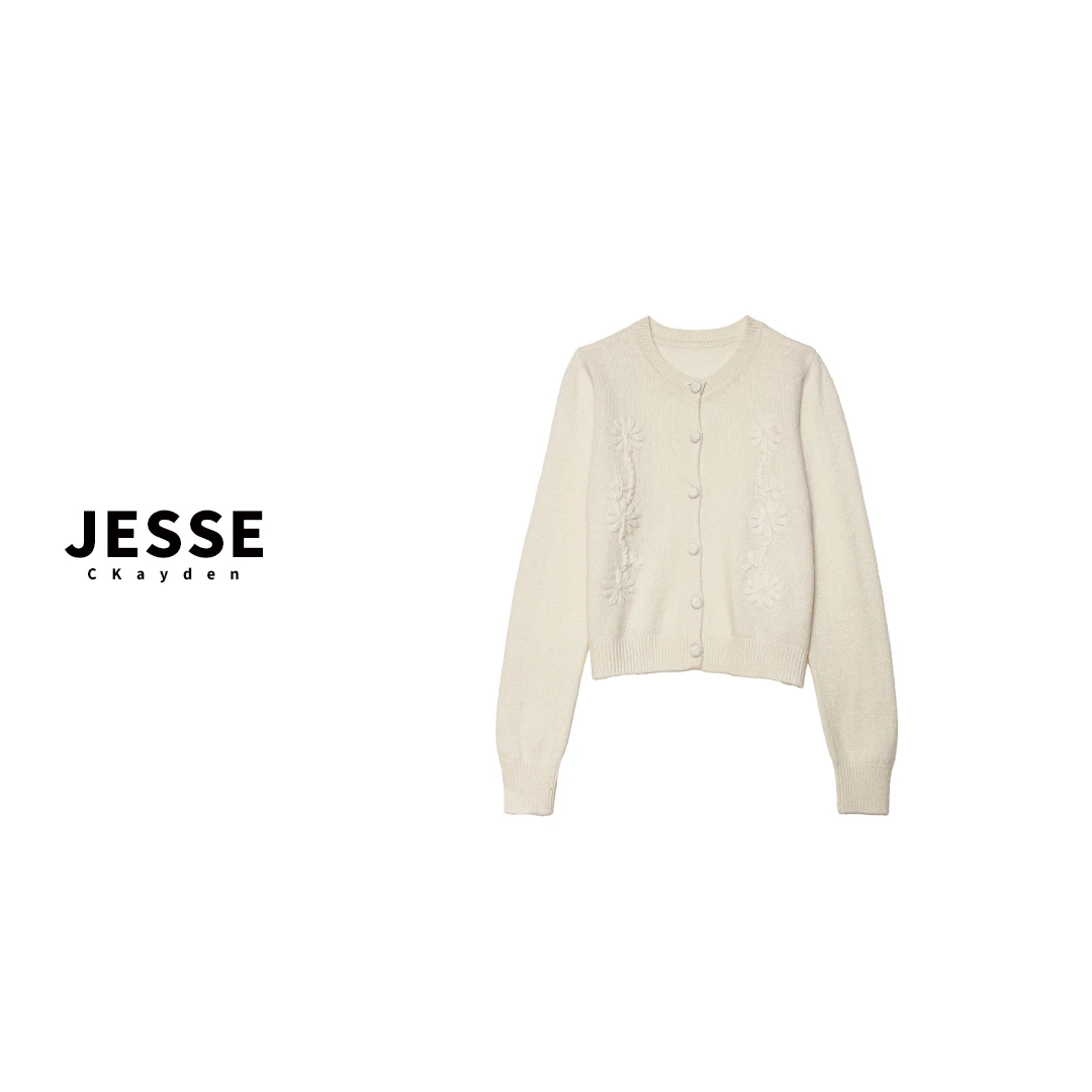 提花波浪 多斯 针织开衫小香风花朵气质温柔毛针织衫女SS0433