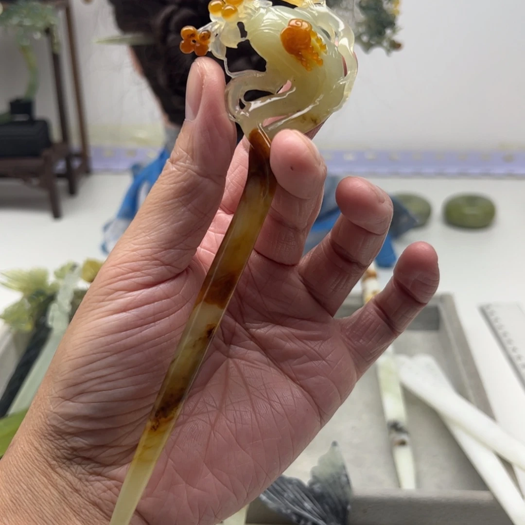 未镶嵌岫玉福利发簪虾*意