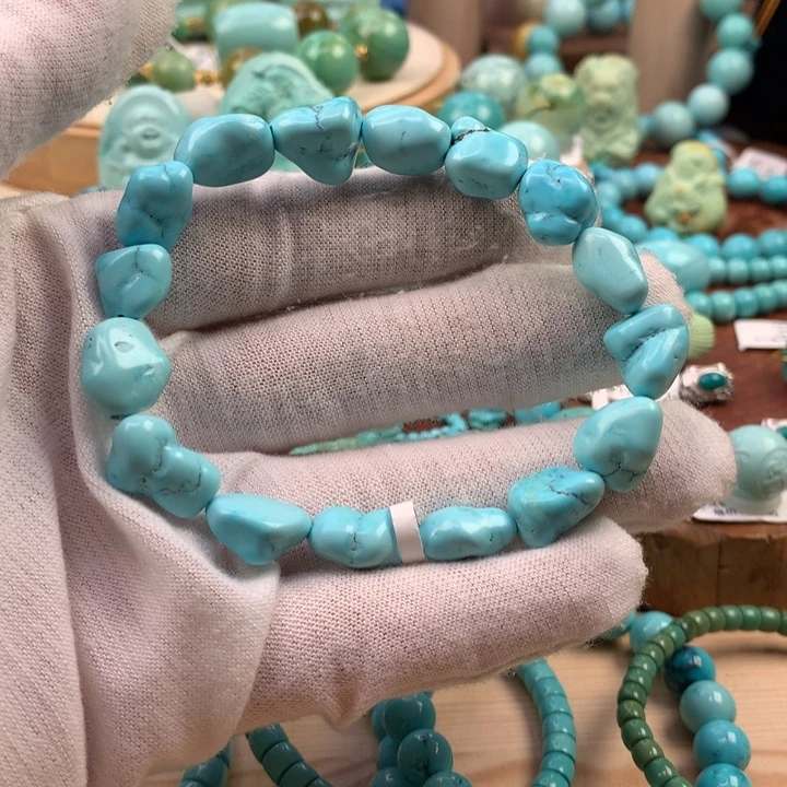 绿松石未镶嵌珠宝奇石云盖高瓷蓝随行手串10mm