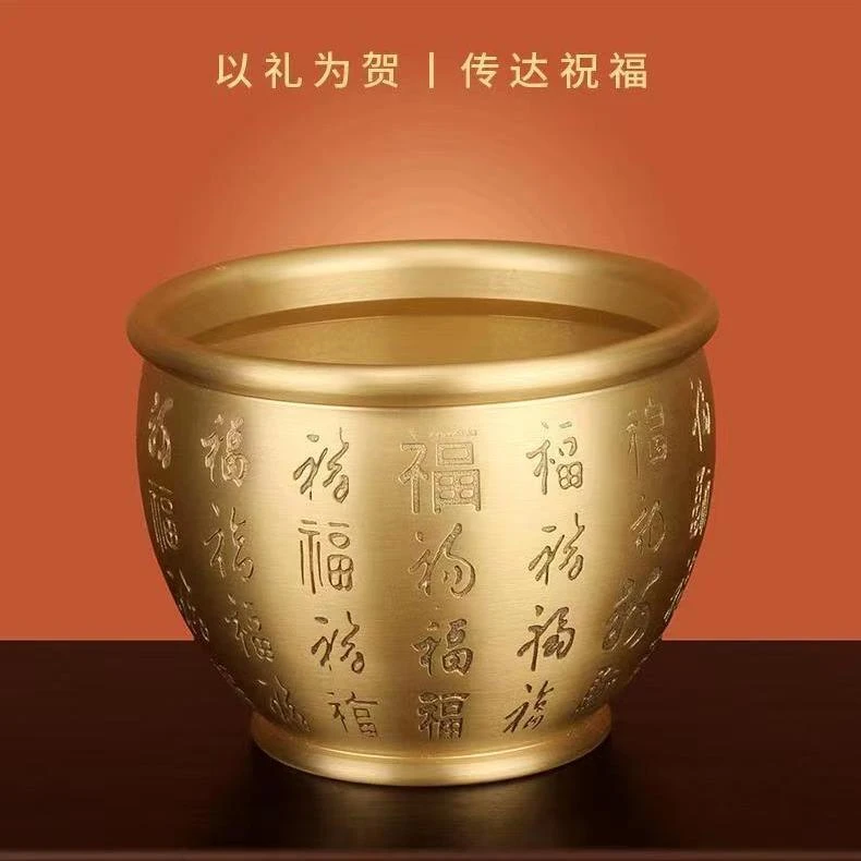 黄铜米缸招米百福缸聚宝盆卧室客厅书房桌面店铺摆件