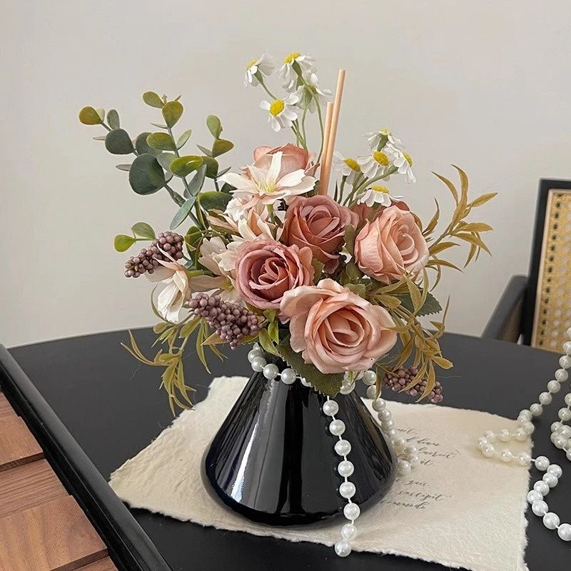 无火香薰摆设仿真假花干花玫瑰花餐桌花酒店留香房间香水持久留香
