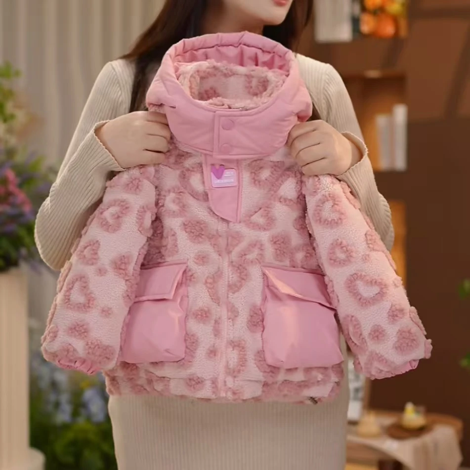 【佳琪妈】冬季一件过冬加毛加厚可爱爱心女童棉衣连帽外套-7017#