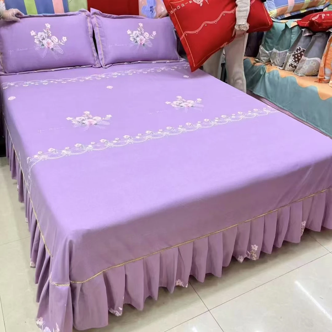 （紫色花篮）亲肤棉春秋款加厚斜单独床裙