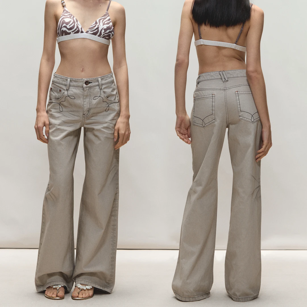 PRRP 复古时髦宽松直筒杏灰脏染重工宽松百搭牛仔裤长裤