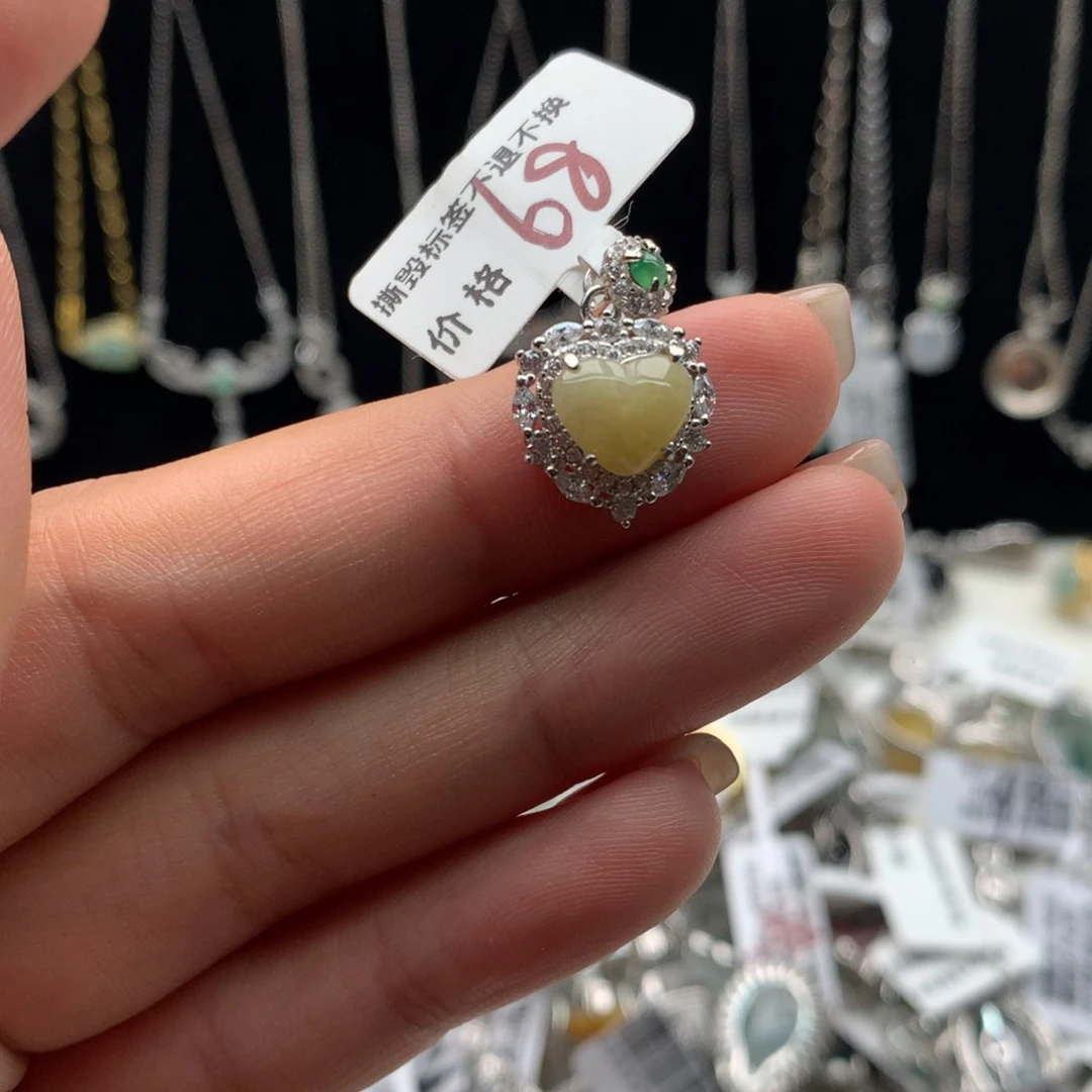 翡翠银S925镶嵌项链吊坠