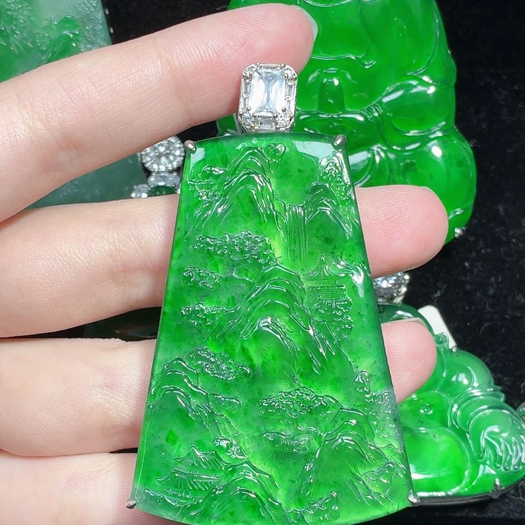 翡翠银S925镶嵌颈饰天然A货翡翠