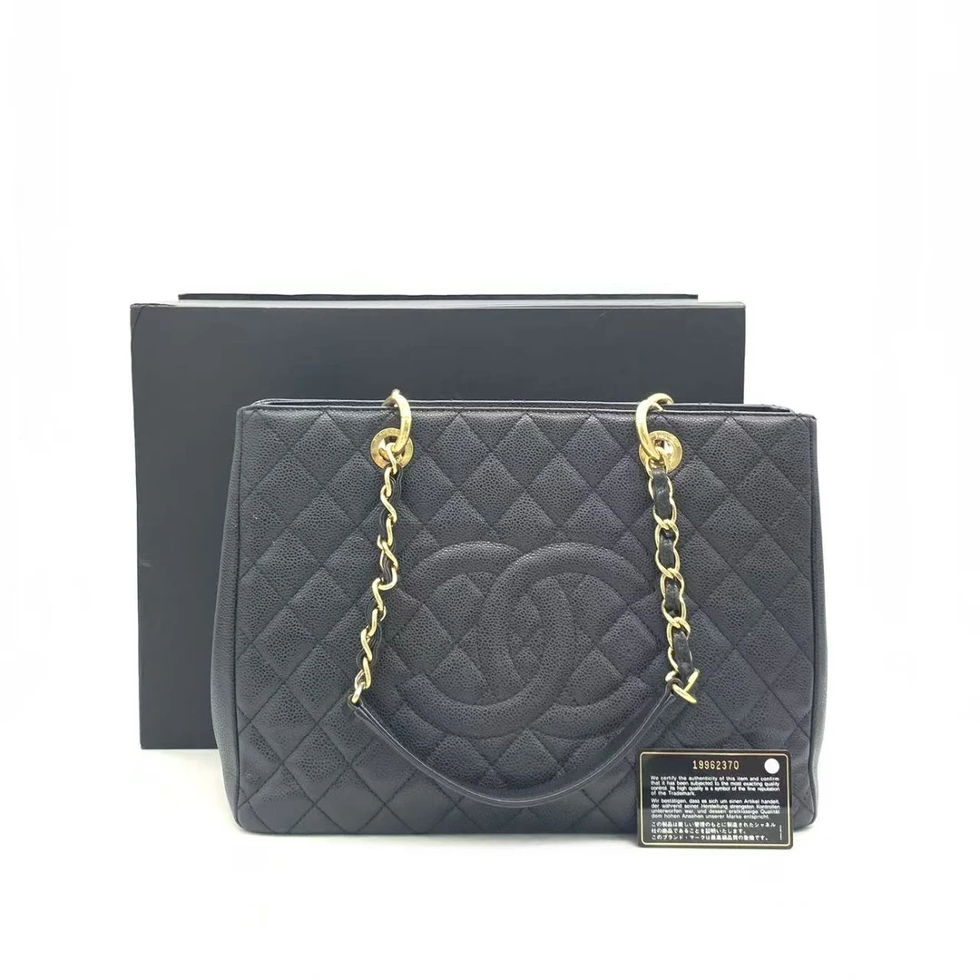 95新 Chanel/香奈儿 【安则专属】黑金中号gst托特包