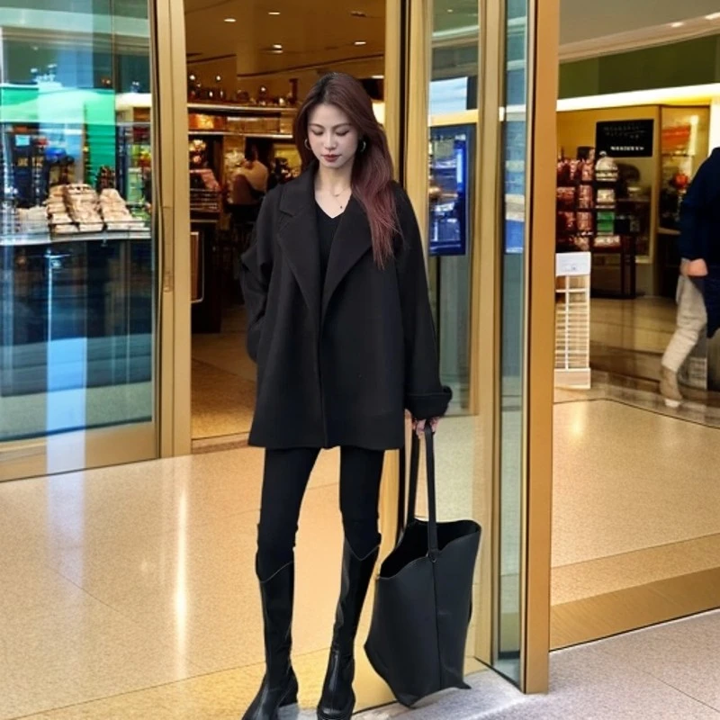 春秋新款短款双面绒大衣女韩版小个子显高毛呢外套时尚百搭气质女