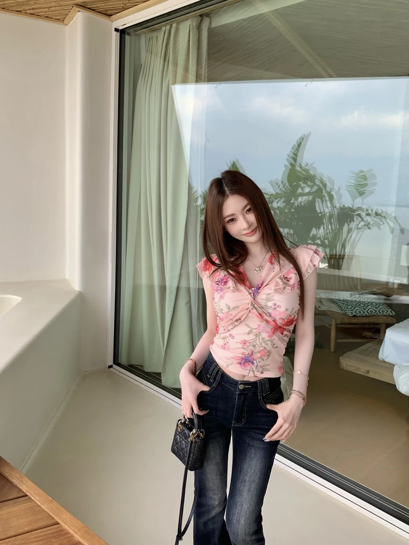 【蜜桃乌龙】文文私服 夏季时尚气质百搭修身显瘦上衣女WWC5SY1047