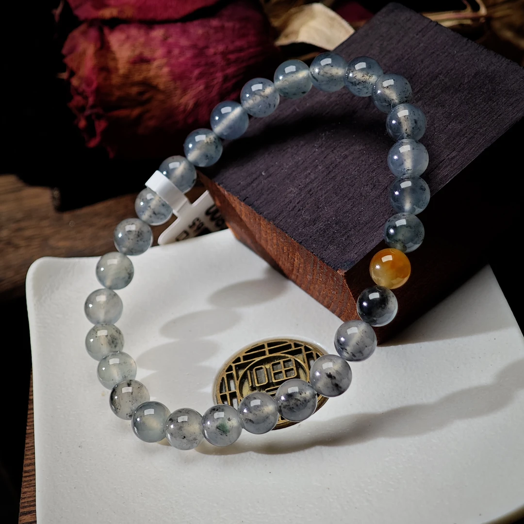 [单品]A3297(卡6.5 )缅甸天然翡翠珠冰种翡翠A级货手串48小时鉴赏