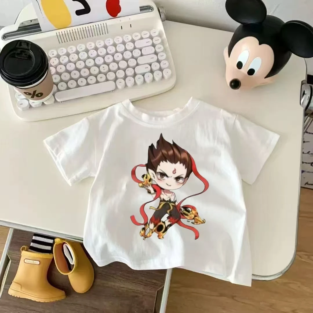 敖丙哪吒夏季男女儿童短袖新款圆领宽松休闲上衣T恤女童男童洋气