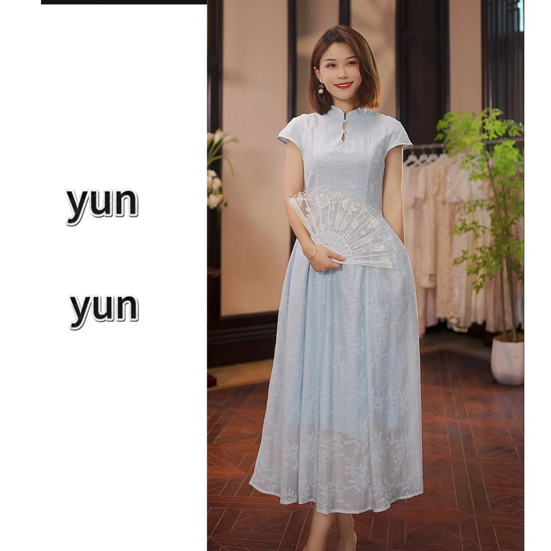 【云云】新中式轻国风刺绣连衣裙女夏季法式复古气质收腰显瘦125