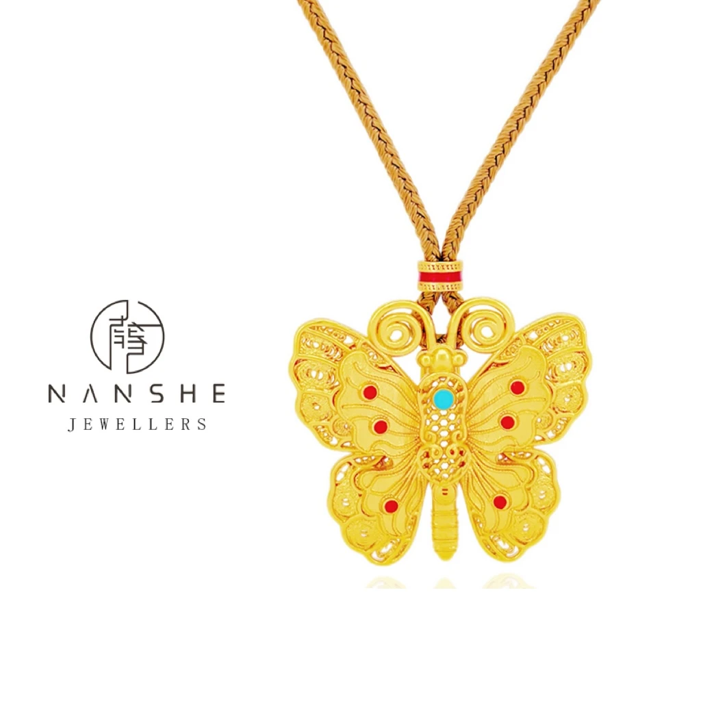 NANSHE/南奢 金色古法中式轻奢气质蝴蝶项链