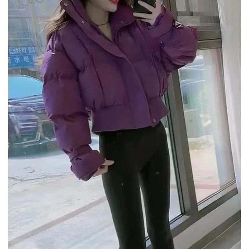 网红爆款2025年冬季新款紫色棉服女短款小个子宽松棉衣外套女潮流
