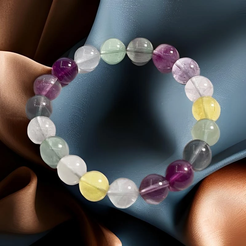【J0123】天然七彩渐变糖果色时尚梦幻女士紫色萤石手串彩色百搭