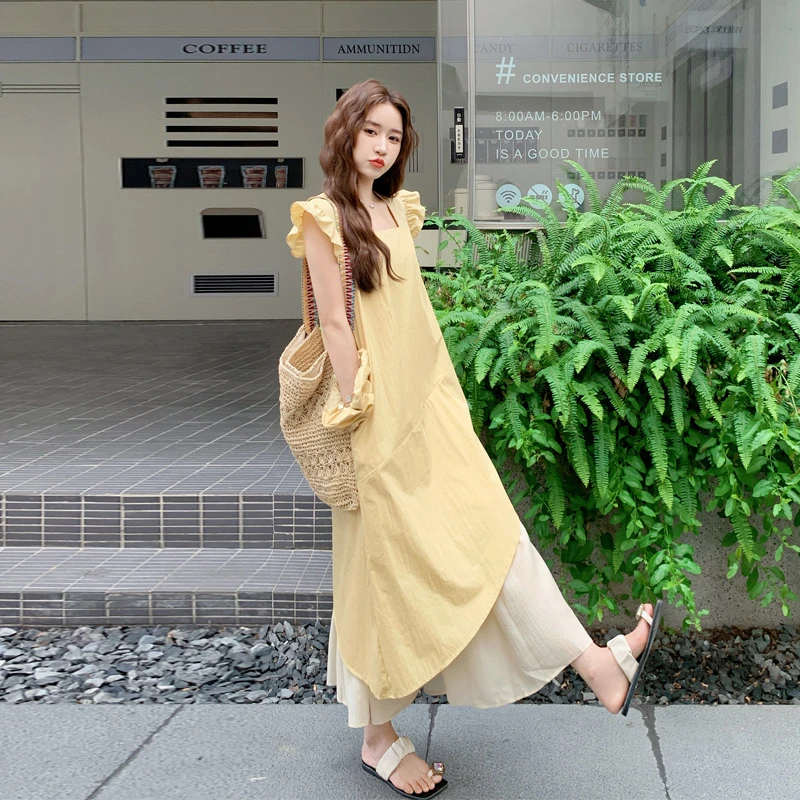 不规则假两件拼接连衣裙2025夏季新款小众甜美韩系减龄ins风裙子