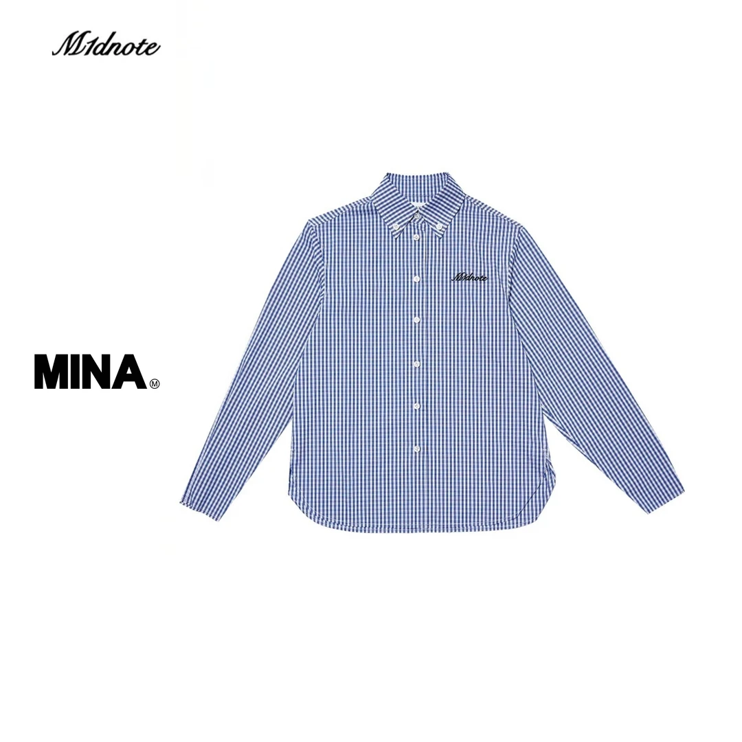 【MINA】M1DNOTE红蓝格徽标刺绣格纹衬衫