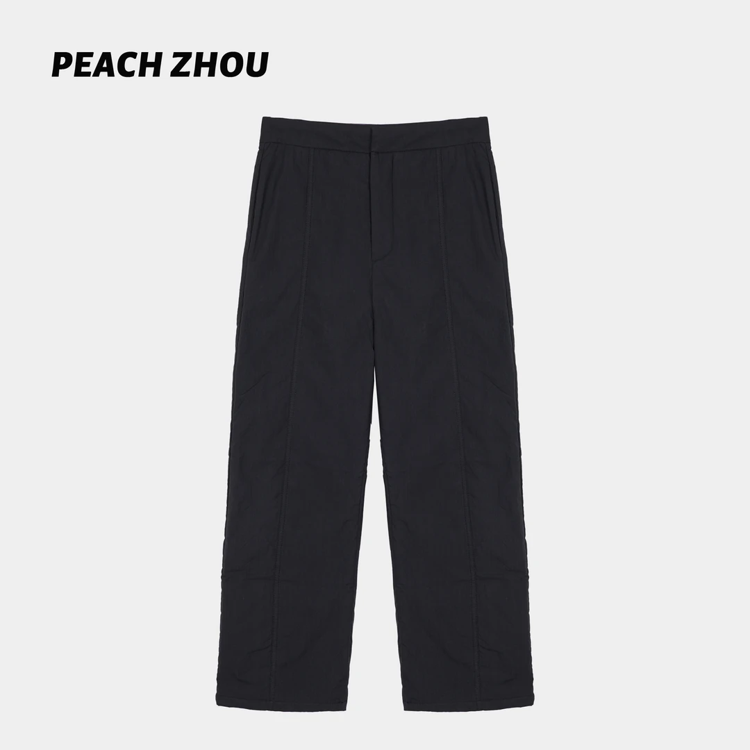 『PEACHZHOU』简约中线利落纯色宽松直筒夹棉西装通勤休闲显瘦棉裤