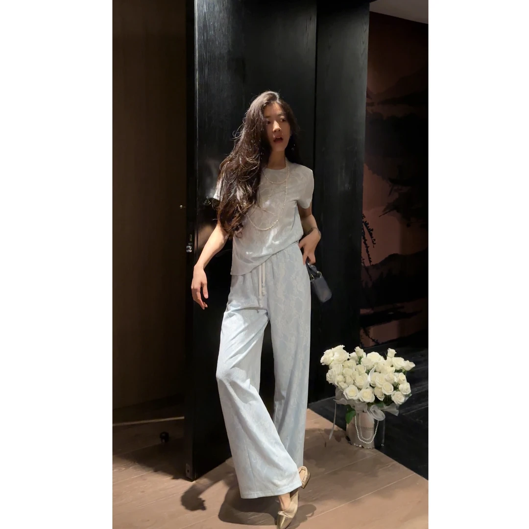 【N·COU】25夏新款【欲望都市】蕾丝拼接烫钻T恤套装DY79239