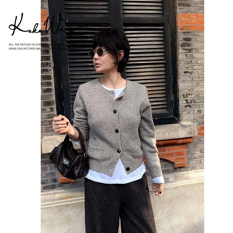 KOKO WANG秋冬慵懒风羊绒羊毛混纺时尚针织开衫X6175I25KS42