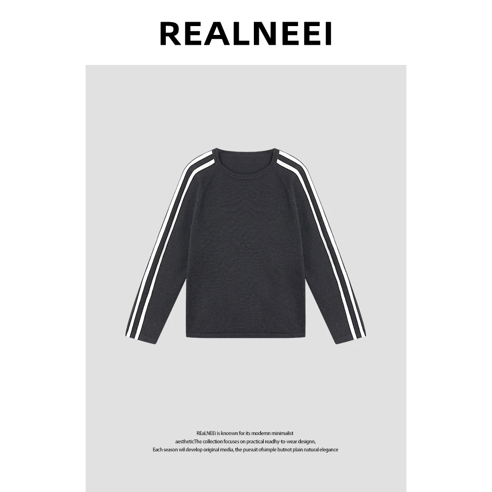 【冬季篇章】”Y毛衣”高质设计感圆领双杠拼接条纹休闲毛衣Y1101014