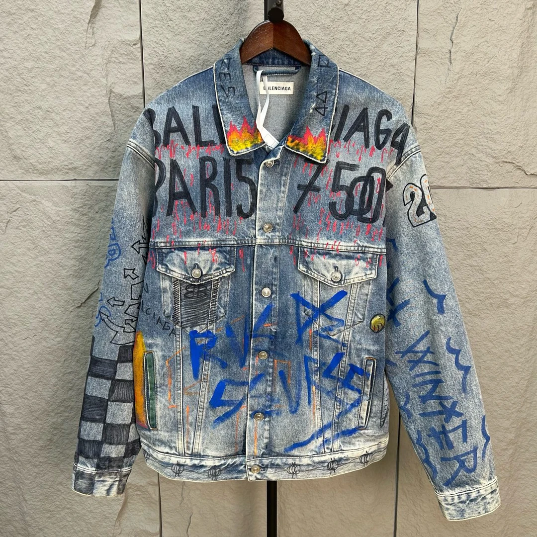 99新 Balenciaga/巴黎世家 涂鸦字母印花牛仔外套 34码 ys000732