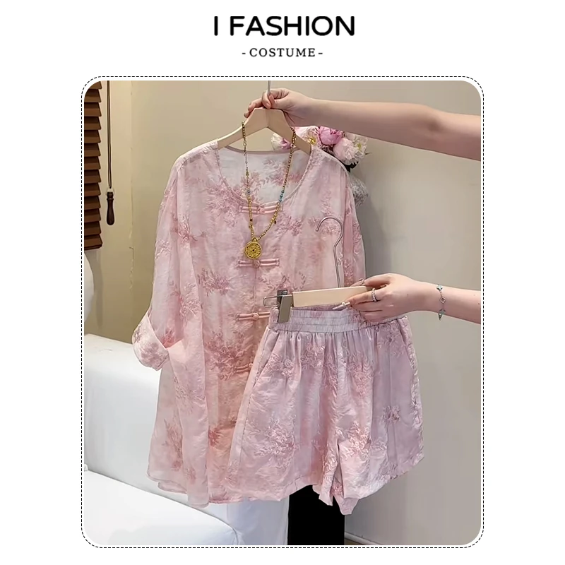 慵懒风国风时尚套装女2025年夏季新款百搭气质国风上衣短裤套装