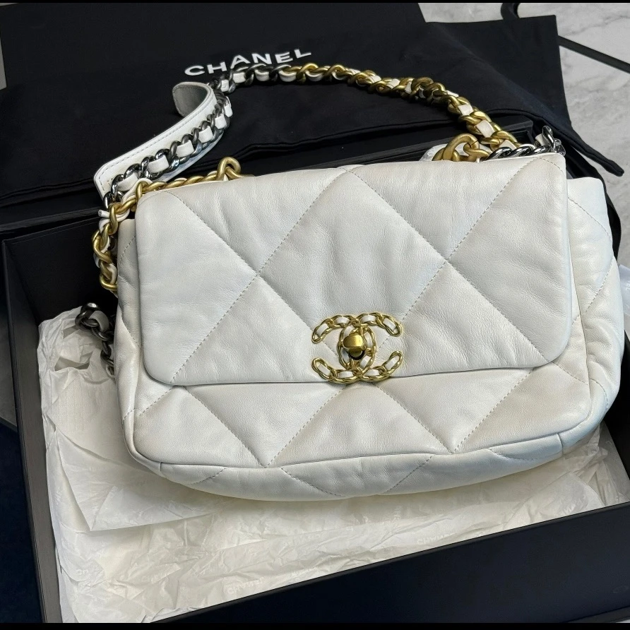 99新 Chanel/香奈儿 7姐专场/白金小号19bag 链条包 芯片款