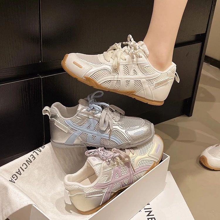 复古平底透气德训鞋女款2025夏季新款时尚网面飞织百搭舒适阿甘鞋