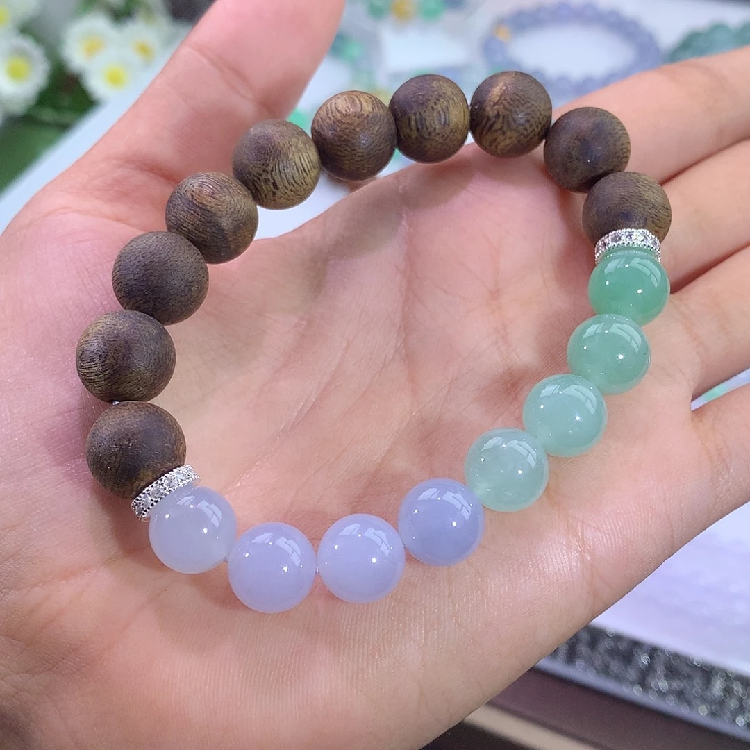 翡翠未镶嵌手链翡翠双彩圆珠