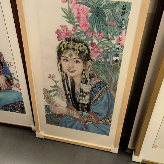 国画3.2平尺人物画作精品带框发作品