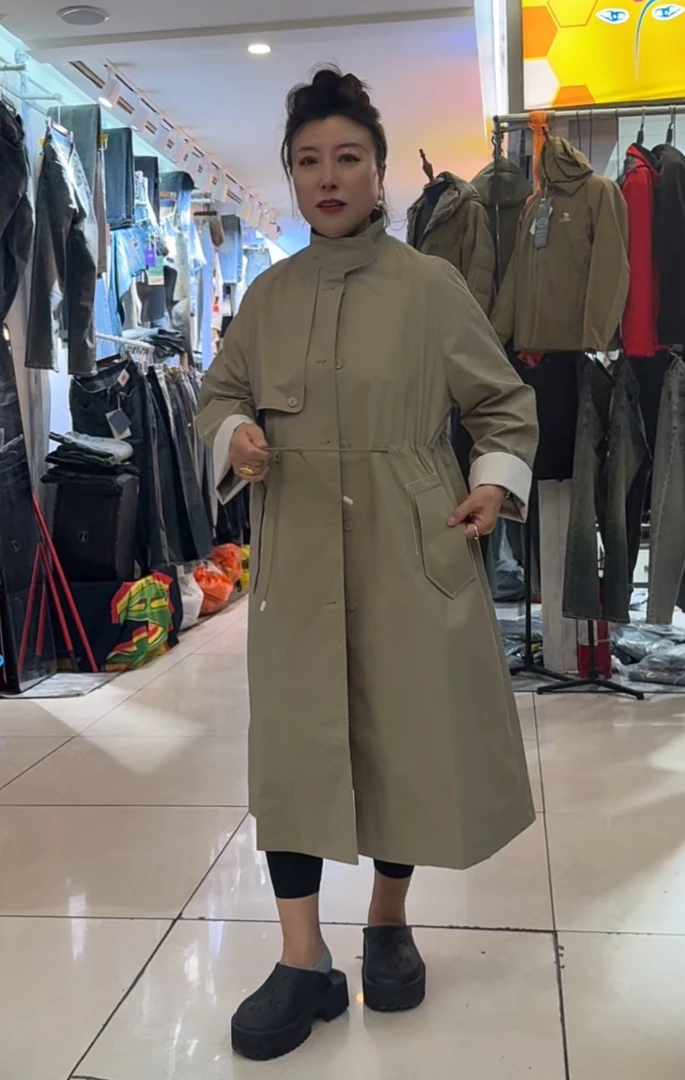 女款中长款立领收腰气质高级感风衣