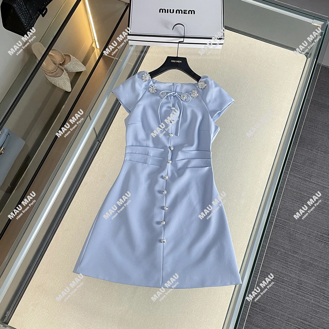 【浮世浪漫】法式千金风修身重工花花设计收腰短袖连衣裙DY7012