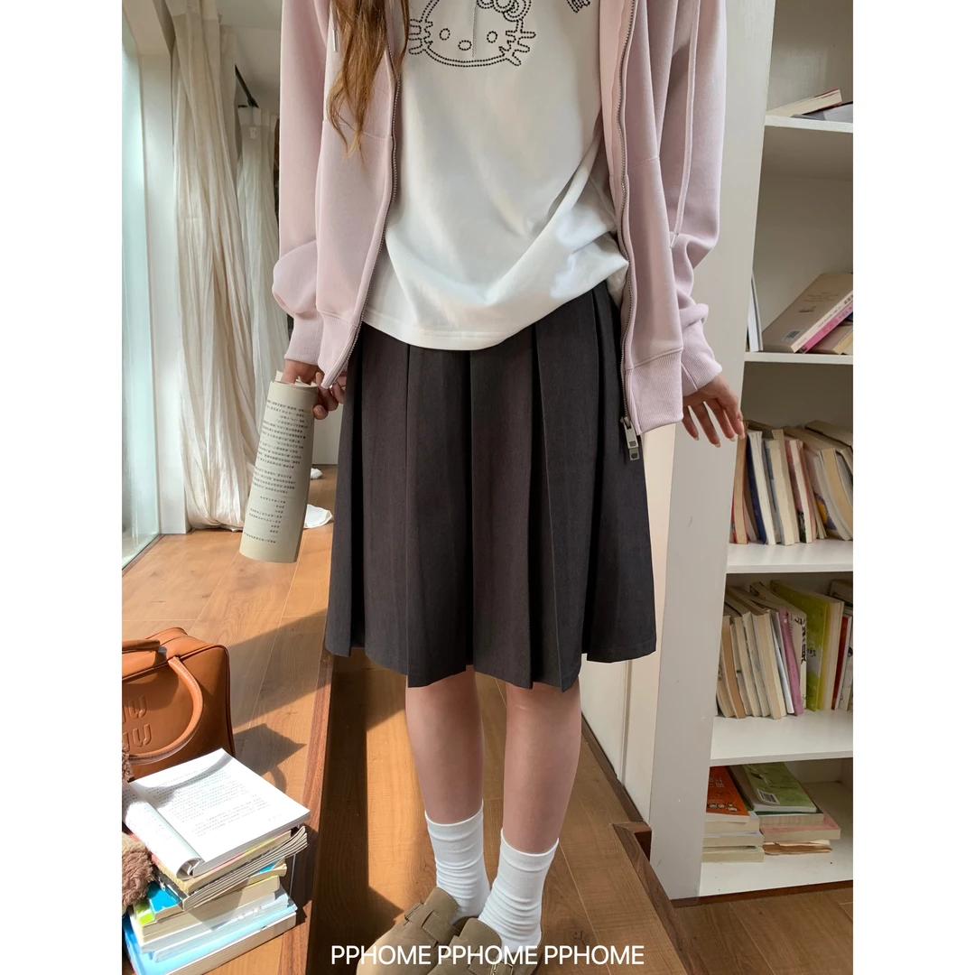 宽百褶中裙 西装半身裙女高腰显瘦a字西装百搭五分裙