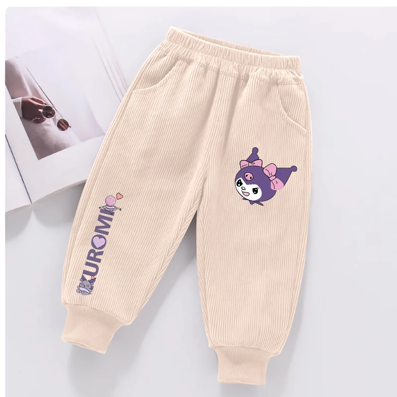 女童裤子春秋款灯芯绒束脚裤儿童休闲长裤2025新款印花百搭运动裤