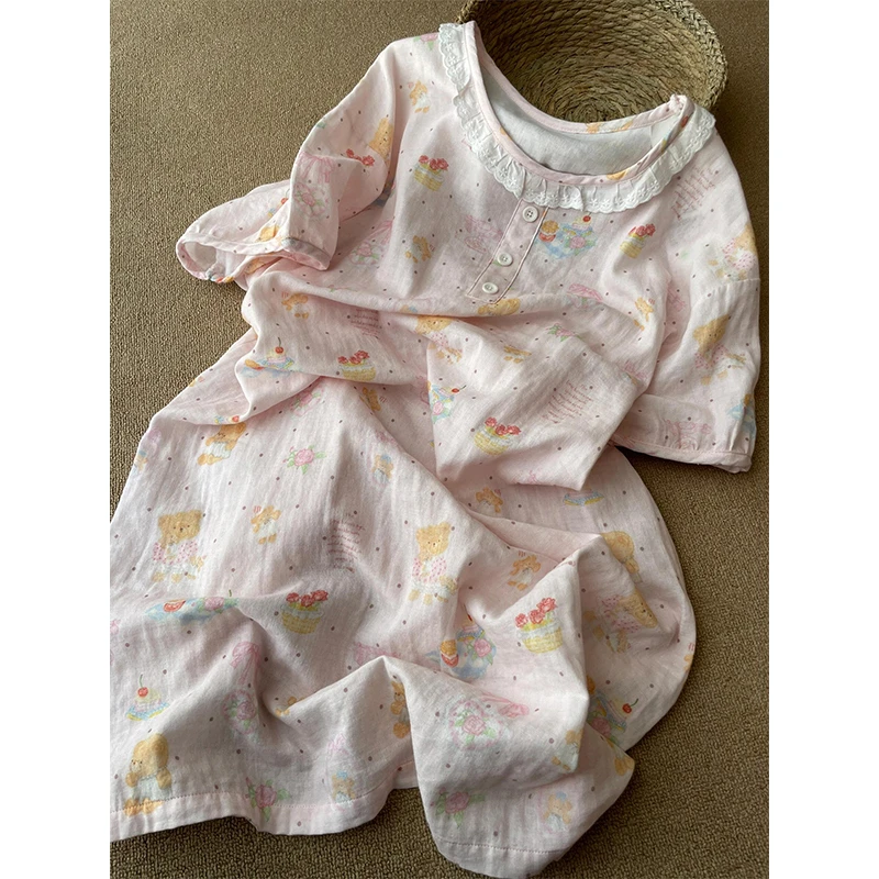 少女感ins可爱卡通印花短袖睡衣女夏季甜美风家居服睡裙连衣裙女