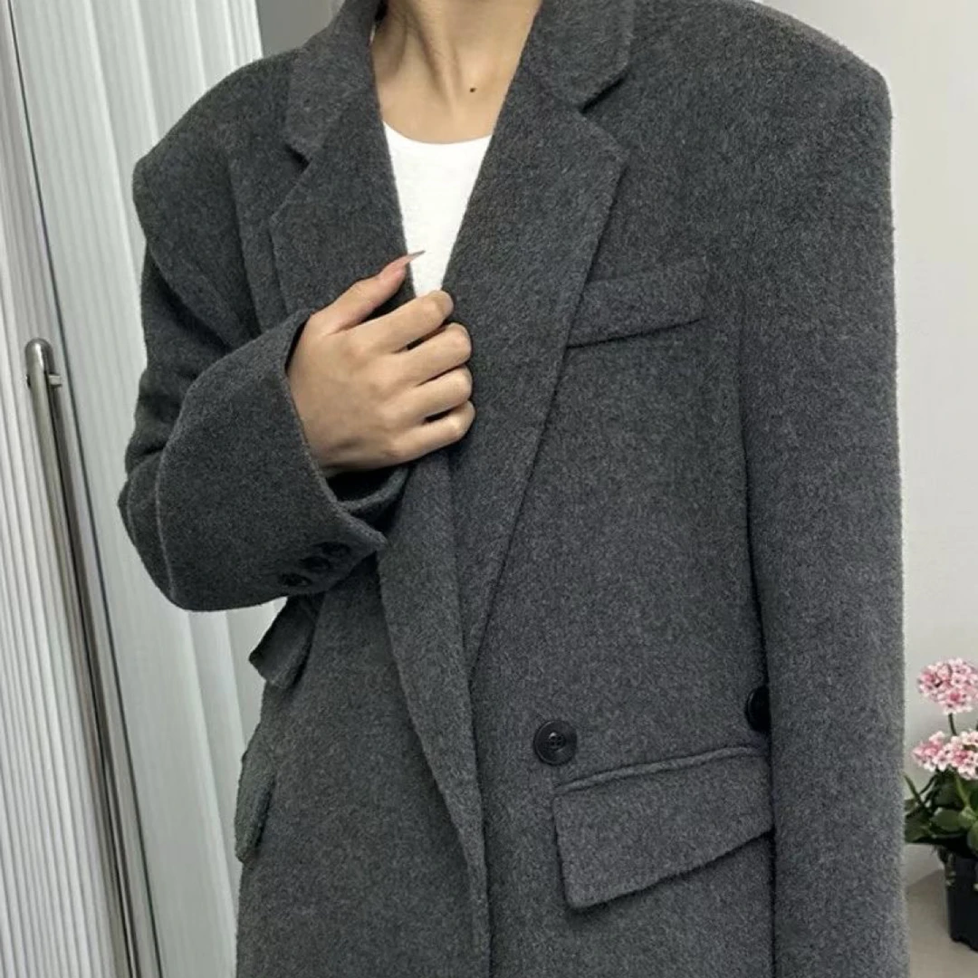 女士秋冬休闲百搭气质双面大衣黑色时尚灰色