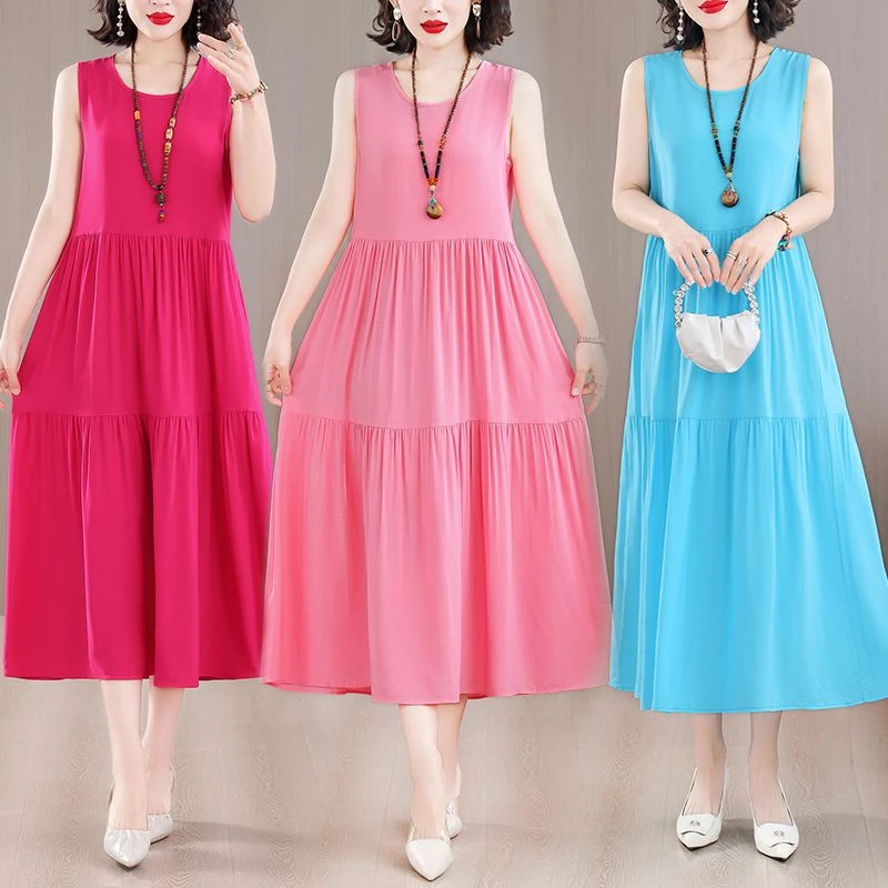 大码棉绸睡裙女夏季时尚洋气外穿无袖背心裙洋气妈妈年轻2025新款