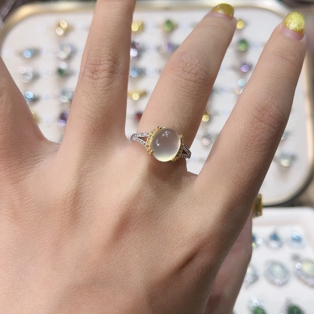 蛇纹石玉戒指银S925镶嵌