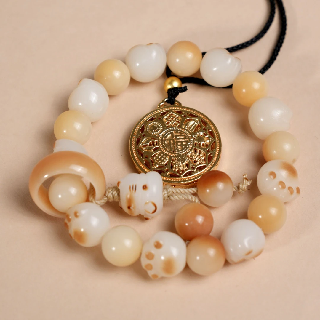 菩提阿呆文玩八宝罗盘手串素圈百搭轻奢