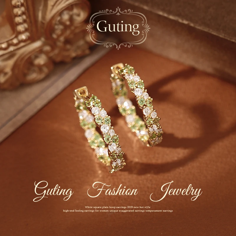 铜合金合成锆石耳饰 22977明星同款金色圈圈耳环女高级感耳钉耳饰