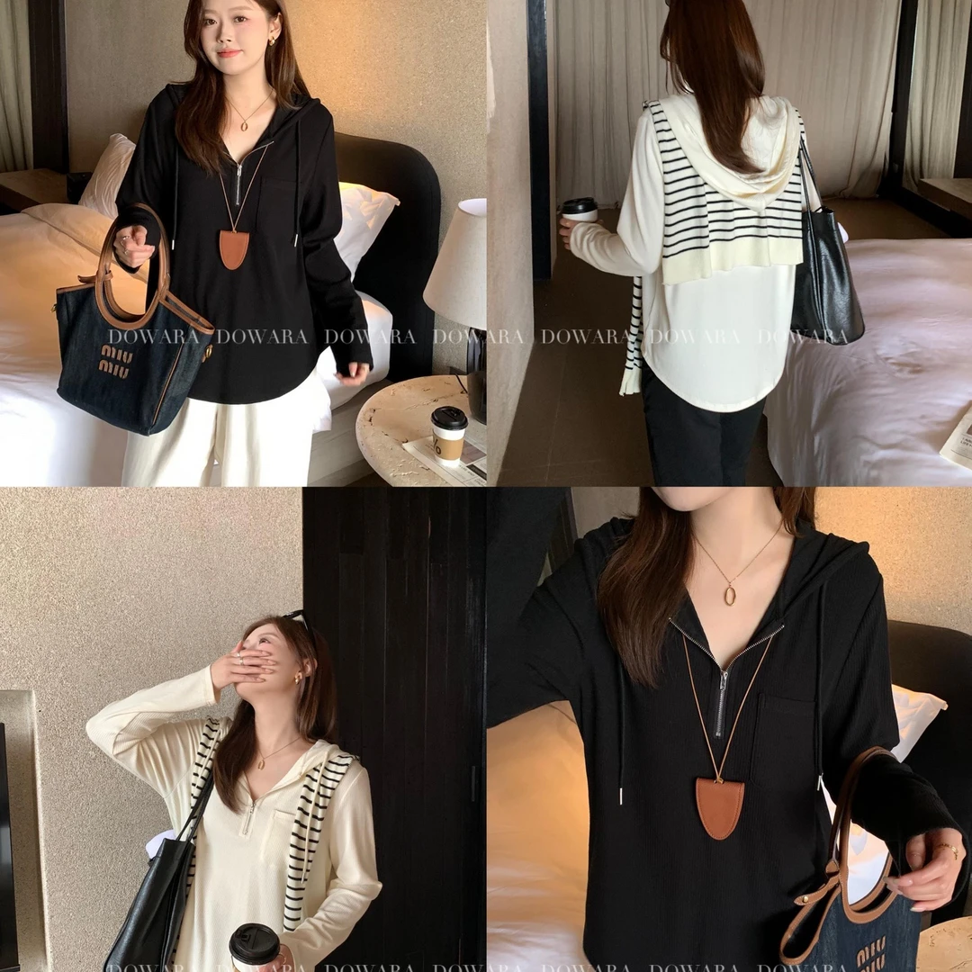 现货6467D大婉酱肉肉微胖定制【时髦尖子生】拉链抽绳连帽设计上衣