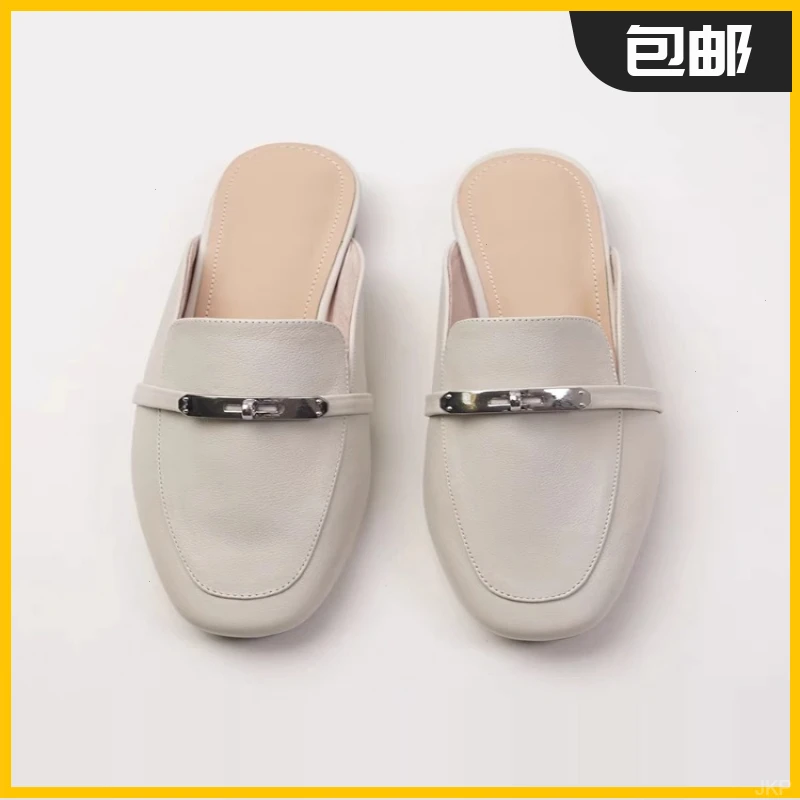 【现货】2455软皮超火包头半拖鞋女夏外穿2025新款配裙子一脚蹬真